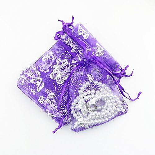 Tovip Wholesale 100PCS Organza Bag Butterfly Design Wedding Pouches Jewelry Packaging Bags (Dark Purple, 5x7 (13x18cm)) - Image 3