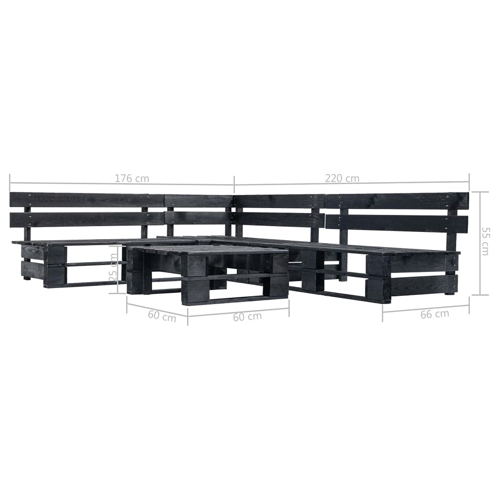 vidaXL Canapés de Jardin Palette 4 pcs Noir Bois