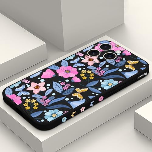 Coque iPhone 16 Pro Max fleur noire en silicone contre les rayures du quotidien