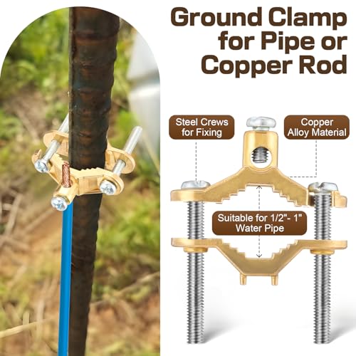 Image of Feekoon 1 /2 inch to 1 inch Ground Clamp, Copper Alloy Wire Pipe Ground Clamp for Bonding Wire to Water Pipe or Steel (1 Pack)