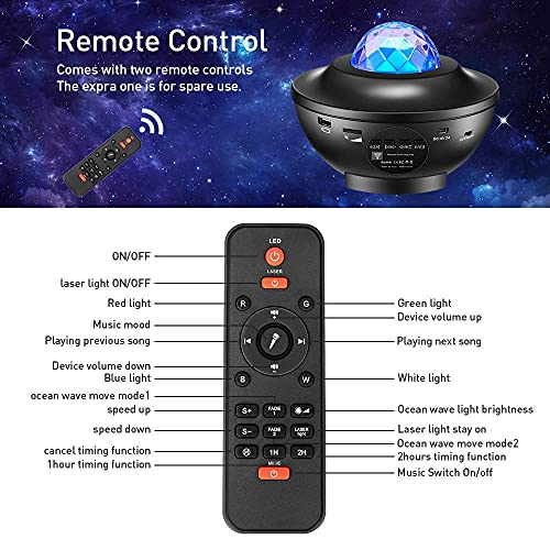 Projetor de Luz Noturna - Projetor Skylight com alto-falante de música Bluetooth, com 21 Modos de Il