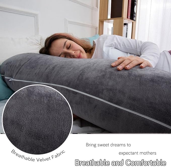 60 Inch Pregnancy Pillow for Sleeping, Extra Large U Shaped Body Pillow, Maternity Pillow for Pregnant Women with Velvet Cover (Dark Grey) thumbnail