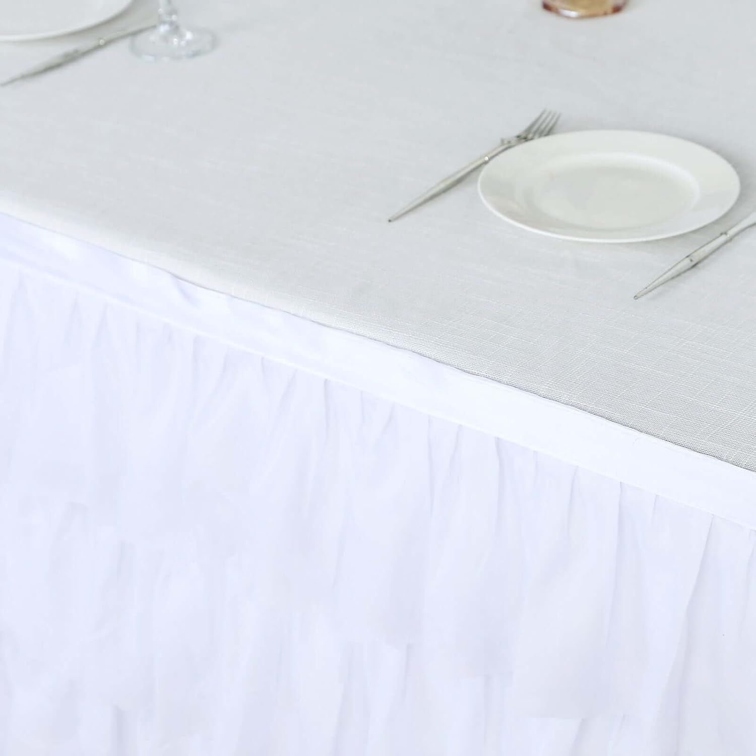 Efavormart 14ft 5-Tier White Chiffon Ruffled Tutu Table Skirt with Satin Backing
