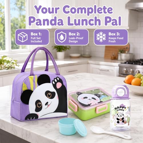 Set panda fiambrera bento con botella reutilizable y bolsa térmica almuerzo 8