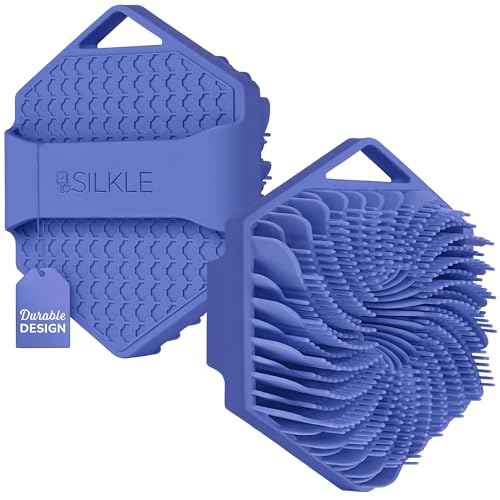 SILKLE Silicone Body Scrubber – Gentle Exfoliating Shower Scrubber for Body & Bath, Silicone Shower Brush & Loofah Alternative – Non-Slip Silicone Body Brush, Quick Dry, Hygienic - Blue
