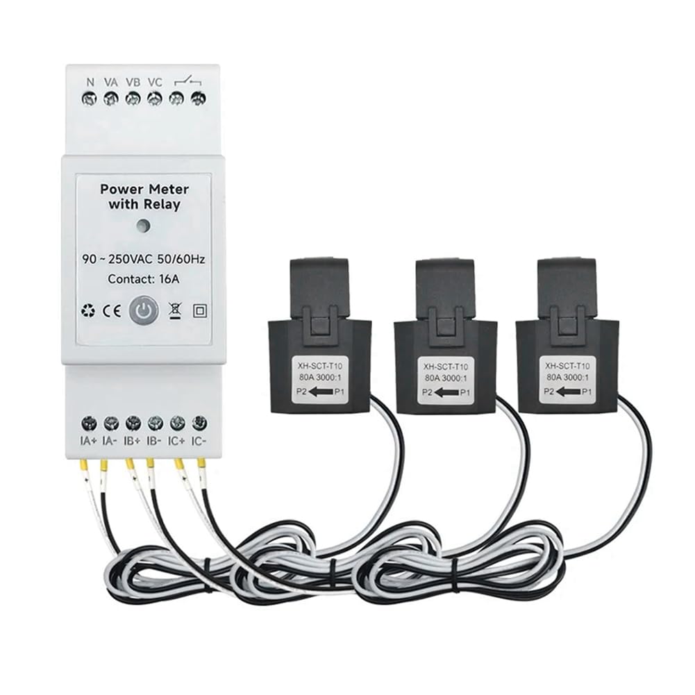 Tuya Life - Contador de energía WiFi bidireccional, 3 fases, con interruptor de contacto seco, monitor de aplicación, 80 A CA 110 V/240 V
