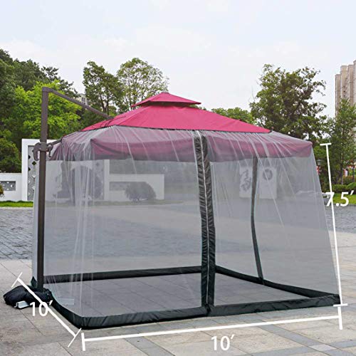 Soospe-Mz 10Ft Patio Mosquito Netting Patio Umbrella Cover Mosquito Netting Screen,Windproof Mosquito With Zipper Portable Foldable Umbrella Mosquito Net（10'10'7.6'） (Black) #TOP1
