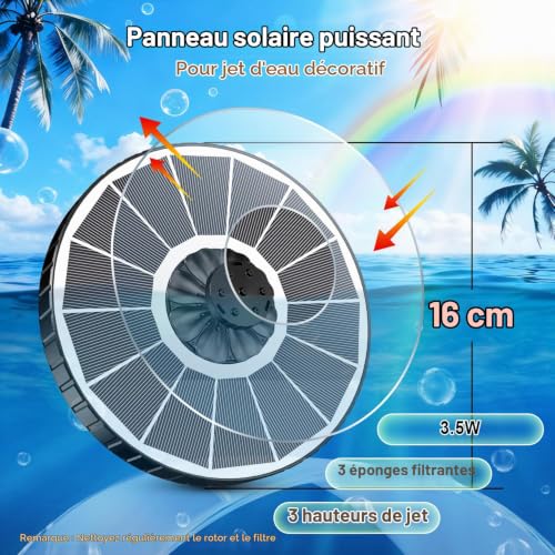 SZMP Fontaine Solaire Extérieure Flottante, 3.5W Pompe pour Bassin Jardin 2026 Améliorée, 3 Hauteurs de Jet, Fontaine Solaire avec 8 Buses & 4 Tiges Rotative pour Bain d'oiseaux Fontaines Extérieure – vue 5