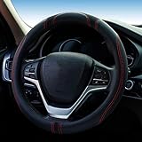 【Comfy Material】 Hergestellt aus glattem und strapazierfähigem Mikrofaserleder. Das Cover verleiht Ihrem Auto nicht nur eine modische Note, es massiert auch durch sein dickeres, weicheres und komfortableres Gefühl und bietet eine sicherere Leistung in Bezug auf die Griffigkeit Ihres Lenkrads.