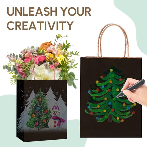 Qioxiou 60 Pack Black Gift Bags 8.27x4.33x10.63 Medium Kraft Paper Gift Bags with Handles Bulk, Black Paper Sacks for Wedding Birthday Party Favor, Business, Retail, Shopping, Merchandise, Grocery — view 5