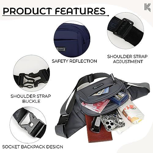 Image of Kraptick Premium Unisex Waist Bag for Men and Women - Stylish Waist Pack, Fanny Pack, Running Waist Pack (Blue)