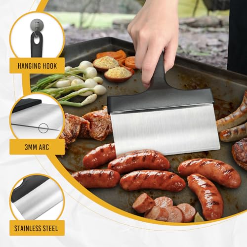 Heavy Duty Grill Scraper Stainless Steel Griddle Scraper with 5" Handle,Sturdy Food Scraper Tool Kitchen for Blackstone Grill Accessories,Outdoor Barbecue Turners Tools - Image 4