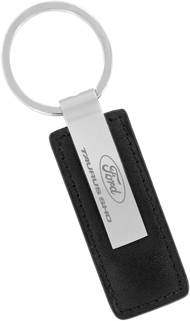 Ford Taurus SHO Black Leather Rectangular Keychain Key Ring Chain Fob Tag Holder