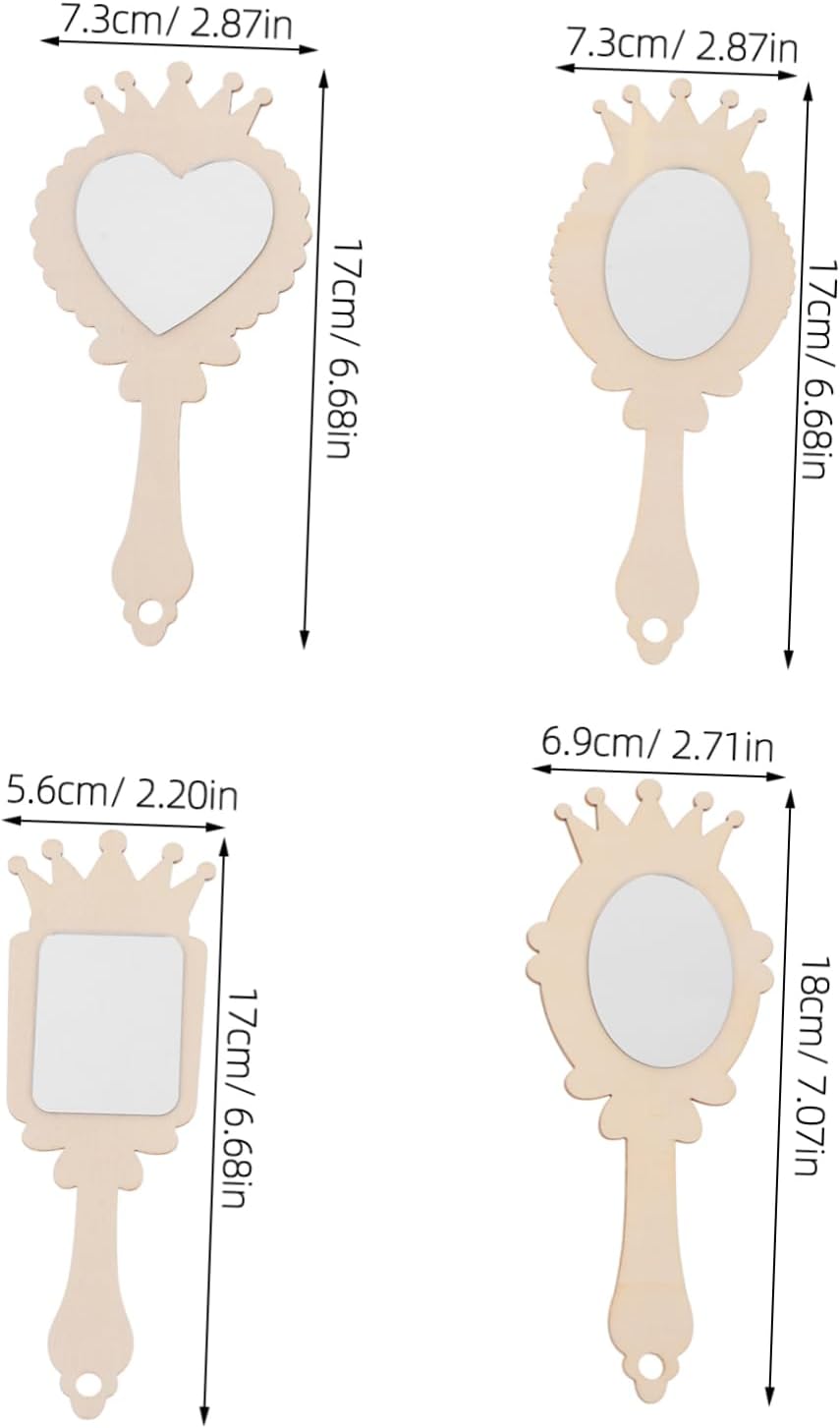 Decorate-Your-own Wooden Hand Mirror Craft Kit for Boy Girl Unfinished Princess Mirrors for Girls for Creative DIY Painting and Craft Activities