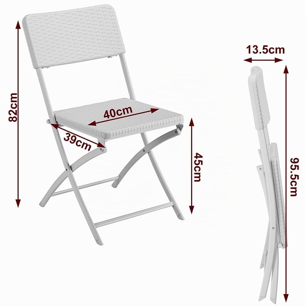 BAKAJI Set 2 Sedie Pieghevoli Salvaspazio Arredamento Esterno Giardino con Seduta e Schienale in Polyrattan e Struttura in Acciaio Design Moderno Dimensione 54 x 44,5 x 81 cm (Bianco)