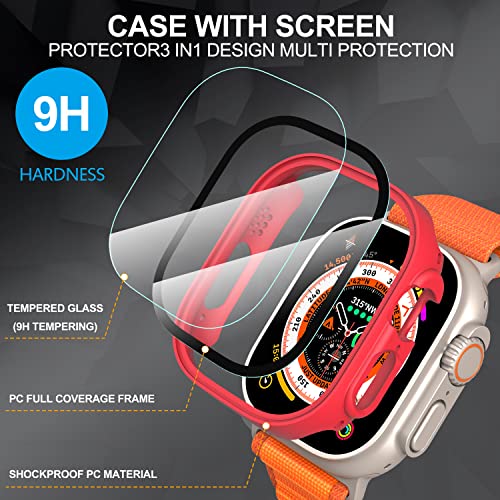 Suoman 2-Pack For Apple Watch Ultra 49Mm Pc All-Around Screen Protector Case, Tempered Glass Screen Protector Case Ultra-Thin For Iwatch Ultra 49Mm Protection Cover - Red #TOP2