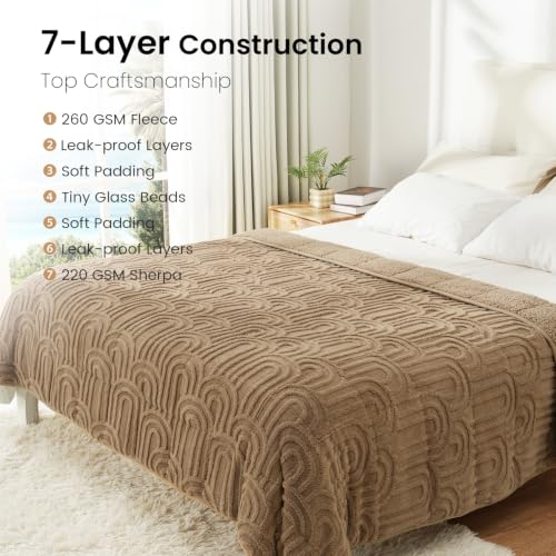 Image of Drewin Weighted Blanket for Adults Queen Size 15lbs, Soft Cozy Turtleback Sherpa Weighted Blankets for Sleeping and Calming, Thick Bed Blanket for Couch Bed, 60 x 80 inches, Brown