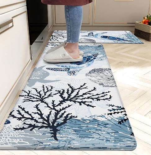 Coastal Beach Kitchen Floor Mat Rugs Nautical Decorative Coral Sea
