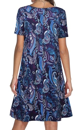 Image of Womens Summer Dresses Beach Casual Loose Tshirt Floral Short Sleeve Flowy Pockets Sundresses 2026