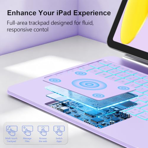 ZYNTHRALIX for iPad 11th (A16, 2025)/10th Generation Case with Keyboard, Magic Keyboard for iPad 11th/10th, 11-Color Backlights, Upgraded Multi-Touch Trackpad with Pencil Buckle, Purple by ZYNTHRALIX - Used condition - Image 6