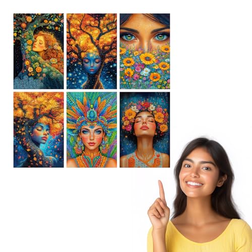 Image of SiddArtify Bohemian Floral Wall Art Prints Set - Colorful Woman Portrait Poster Decor for Living Room Bedroom - 12x18 inch Board Pack of 6