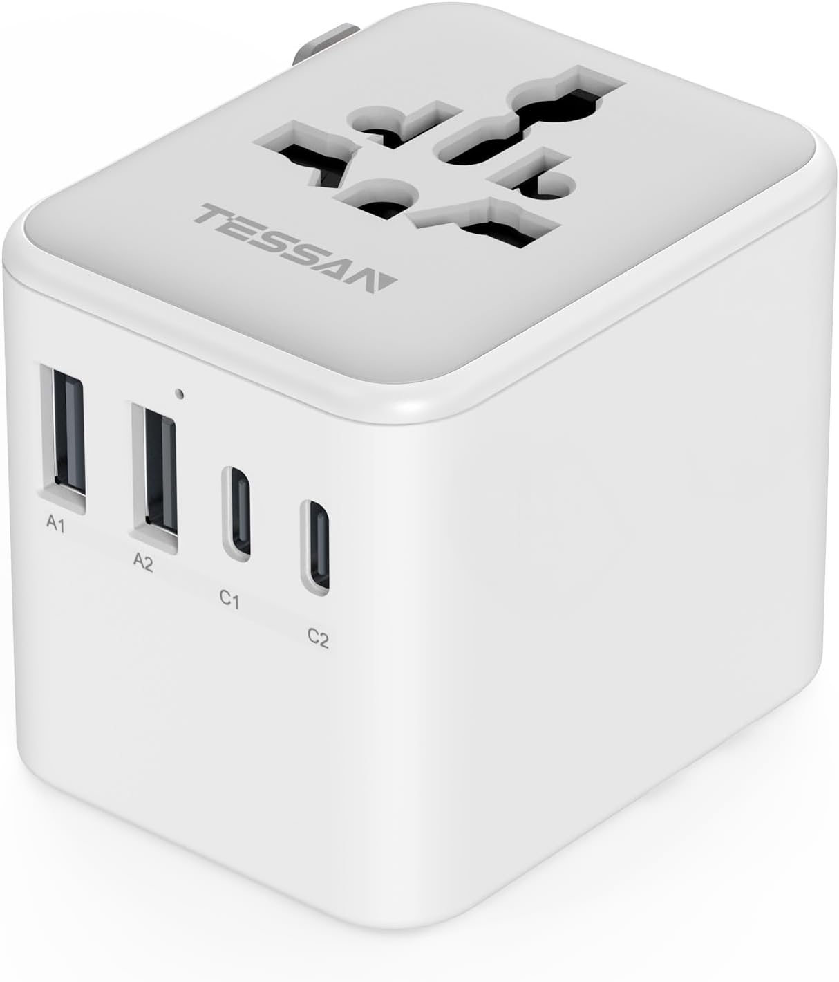 - Universal Power Adapter, International Plug Adaptor with 4 USB Ports (1 USB C), Travel Worldwide Essentials Wall Charger for US to Global. (TESSAN 17)