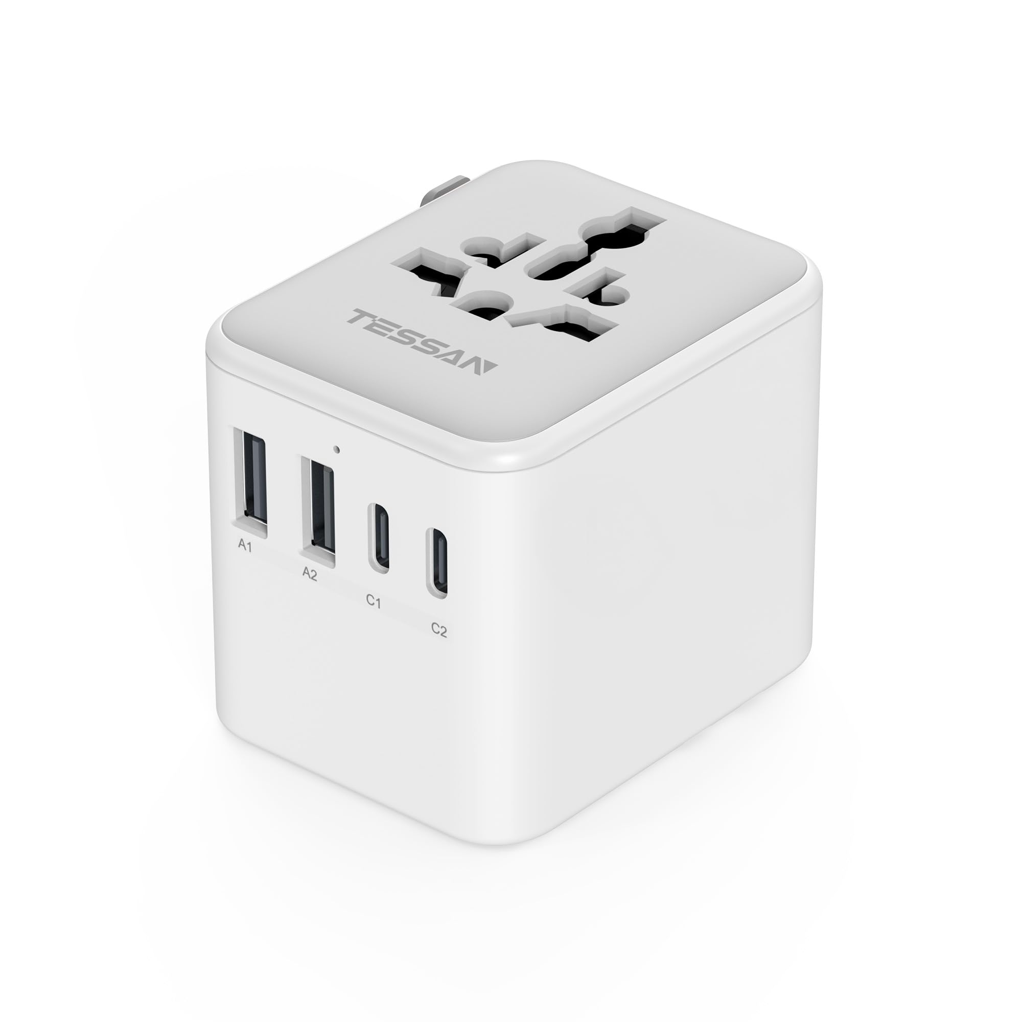 TESSAN Universal Travel Adapter, International Power Adapter with 2 USB C 2 USB A Ports, Travel Plug Adaptor Worldwide for US to Europe UK Italy Ireland Australia France Germany(Type C G A I)