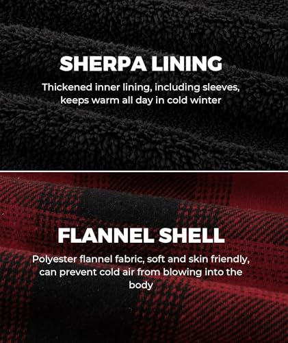 Image of ZITY Men's Flannel Hooded Jacket Fleece Sherpa Lined Plaid Shirts Jackets Zip Up Sweatshirt Hoodies for Men with 4 Pockets