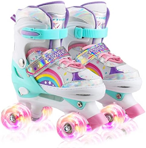 Girls Roller Skates for Kids Child Toddler Beginners, Adjustable 4 Sizes Roller Skates for Adult and Youth with All Light Up Wheels, Patines para niñas for Outdoor Indoor Sports, Medium