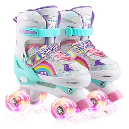 Girls Roller Skates for Kids Child Toddler Beginners, Adjustable 4 Sizes Roller Skates for Adult and Youth with All Light Up Wheels, Patines para niñas for Outdoor Indoor Sports, Medium