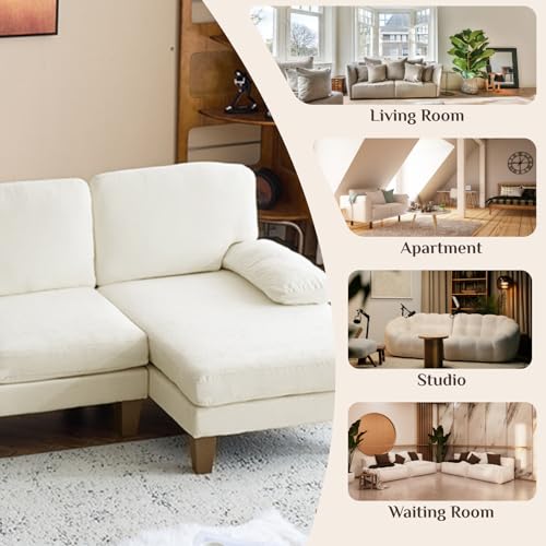 Image of Karl home Compact U-Shape Sectional Sofa Couch 111 inch 4-Seat Beige | Modern, Chenille Fabric Upholstered, Double Chaise, Wood Grain Legs for Living Room, Home Office, Apartment, Studio