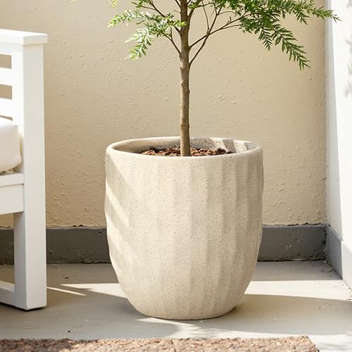 Hometopia Blumentopf Groß Rund Übertöpfe 32 cm Durchmesser für Außen & Innen Massiver Pflanzkübel mit Drainage-Loch ideal für Wohnzimmer Küche und Balkon (Apricot Ø32xH34cm)