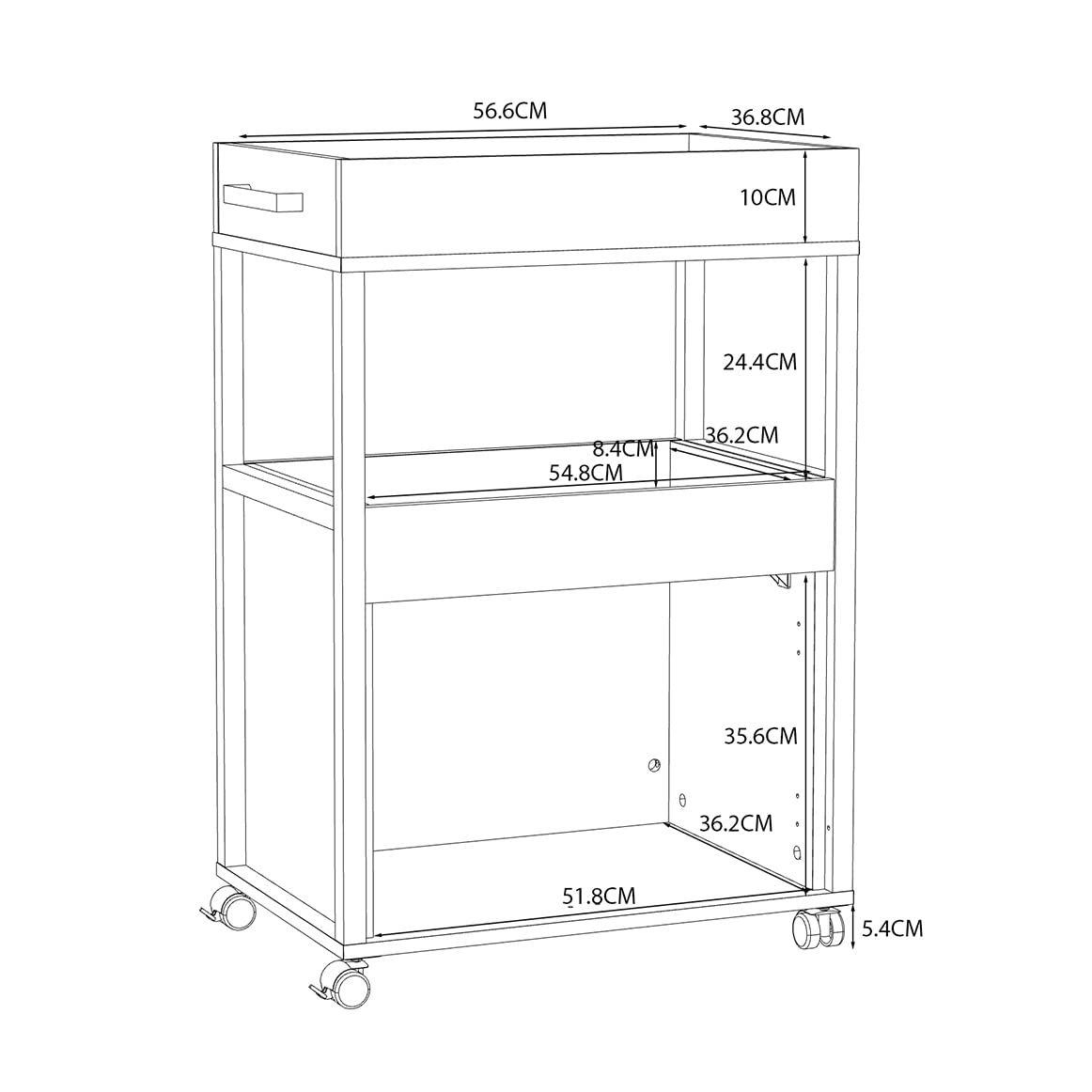 Benji - Mueble bar con 2 puertas y 2 bandejas de almacenamiento, patas sobre ruedas, madera antigua, hormigón oscuro
