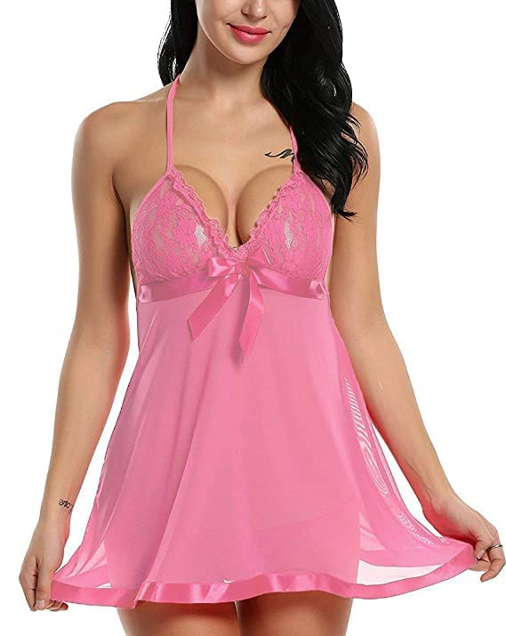 Image of LOURYN KOULYN Babydoll Nightwear Lingerie with Panty Short Transparent Nighty for Women Bra Panty Set for Women Baby Doll Night Dress Babydoll Lingerie for Honeymoon