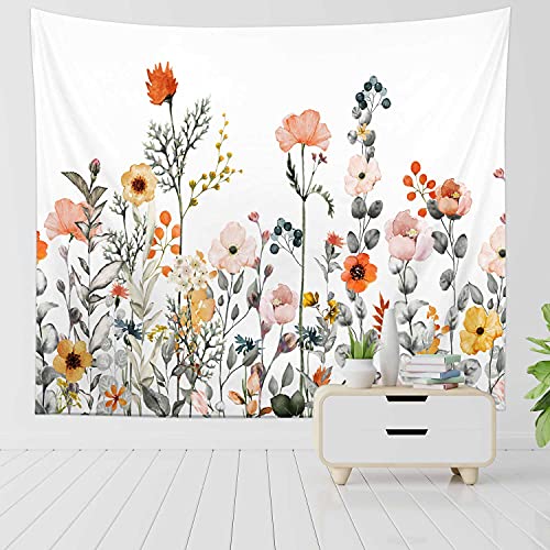 RosieLily Floral Tapestry, Colorful Wildflower Nature Wall Tapestry, Vintage Botanical Herbs for Bedroom & Living Room, 51" x 57" Inch