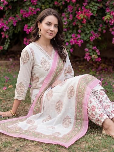 Image of INDO ERA Women Pure Cotton Kurta Set with Dupatta | Farsi Salwar Suit