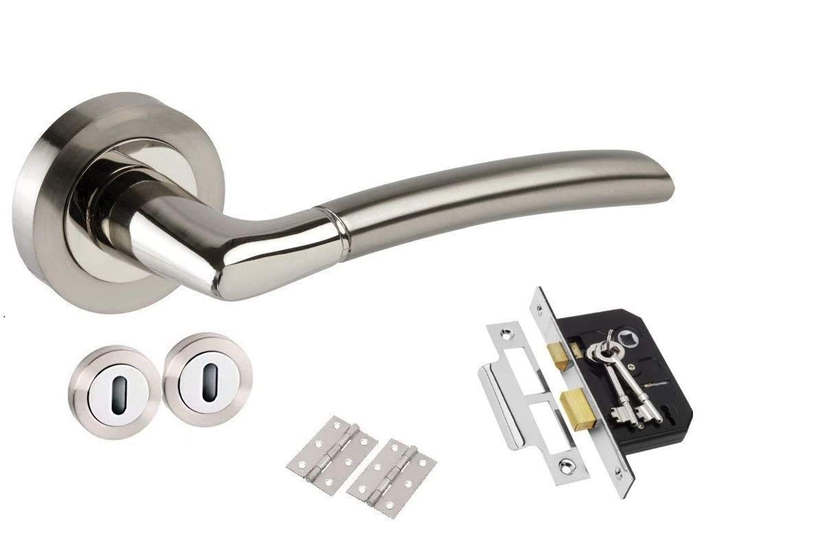 Jiyo.Outdoor Indiana Style Modern Door Lock Handles On Round Rose with Duo Chrome Finish with 3 Lever Lock & 2 Keys