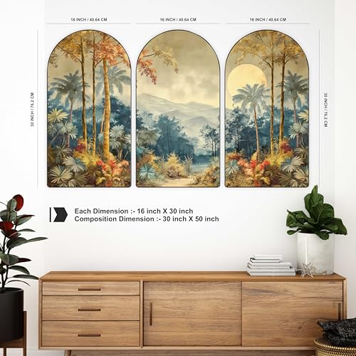 Image of Livin'luxe Set of 3 Nature Scene with Palm Trees Wall Painting for Living Room, Bedroom, Hotels - Big Size Stylish Frame 50 inch x 30 inch Wall Art for Home Decoration RPNL-24