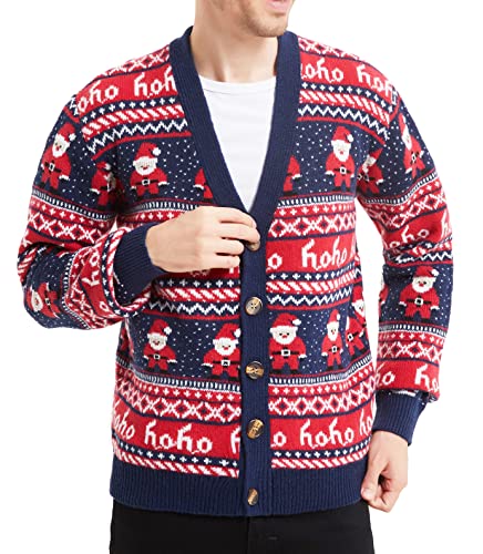 Men's Christmas Rudolph Reindeer Holiday Festive Knitted Sweater Cardigan Cute Ugly Pullover Jumper