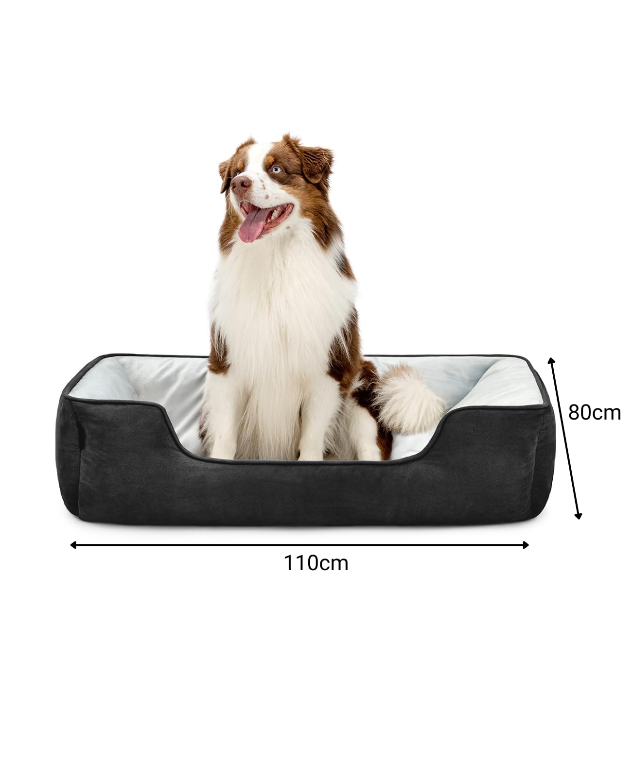 lionto Letto per cani 2 in 1 con ingresso confortevole, accogliente cuccia reversibile per cani e gatti, 110x80 cm, cuscino per cani in similpelle facile da pulire, nero/grigio