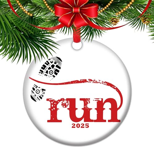 Enfeite de Natal de corrida 2025 – Presente de maratona e cross country para corredores | Lembrança de acabamento de meia maratona | Decoração de árvore de Natal para atletas e corredores