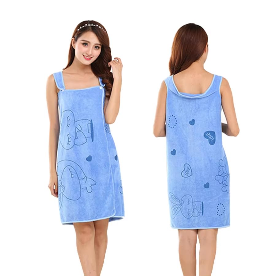 HSR Collection Wearable Bathrobe for Girls & Women, Bath Robe Towel for Women, Quick Dry Dress Towel for Ladies – (80 x 130 cm, 1 Piece) (Blue)