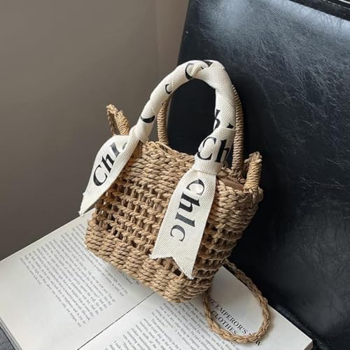 Image of Eiyye Straw Purse Top Tote Shoulder Bag Girl Coin Purse Crossbody Vacation Drawstring Opening