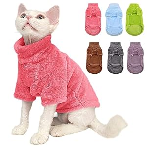 SUNFURA Turtleneck Sweater Coat for Cat, Sphynx Cat Clothes Cat Pajamas for Cats Only, Kitten Fleece Pullover Sweaters with Sleeves, Pet Warm Jumpsuit Cat Sweatshirt for Cold Weather, Pink S