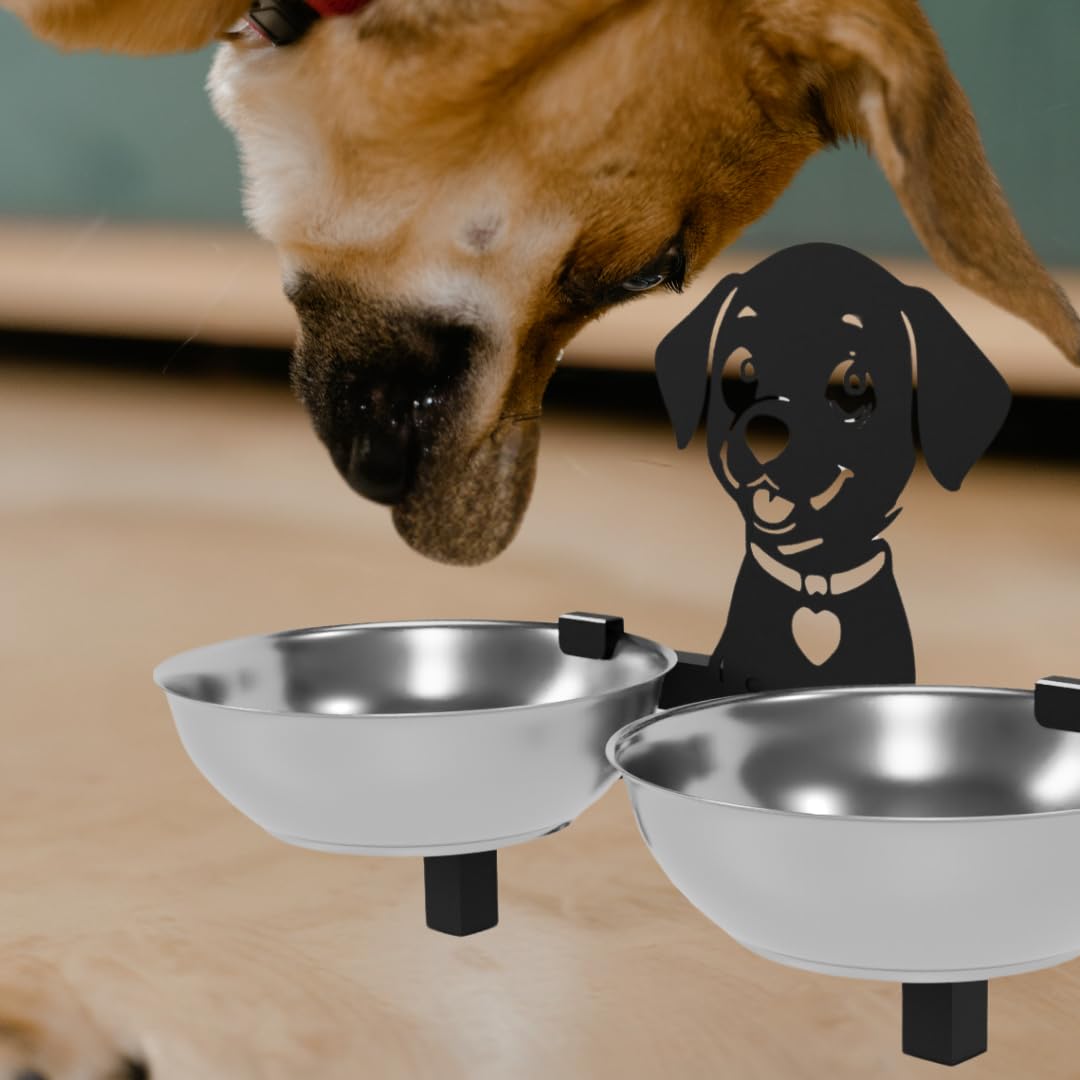 COGO GINGY Pet Feeder| 2 Stainless Steel Bowls (800 ml Each) | Wall Mountable | Elevated Feeder for Medium & Large Dogs & Cats | 10 x 10 x 7.5 inch | Strong Metal Frame | Colour: Matt Black 4