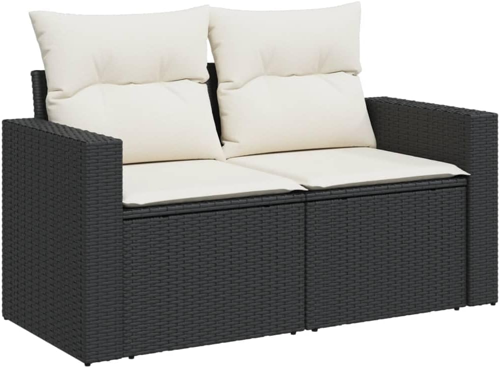 2-Seat Outdoor Loveseat Modular Patio Couch 51.6" W Synthetic Rattan Lounge Sofa with Cream Cushions for Garden Balcony Porch