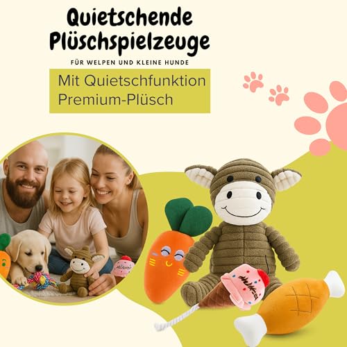 BALLONTE Welpenspielzeug Set 7-teilig für kleine Hunde – Kau- & Quietschspielzeug, Robustes Seilspielzeug, Beschäftigung & Zahnpflege für Welpen – Ungiftige Materialien, Spielzeug gegen Langeweile