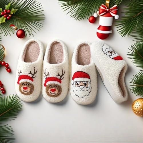 Image of Comfy Elastic Slippers for Women Men,Memory Foam Soft Plush House Slippers | halloween & christmas Fuzzy Slippers, Holiday Retro House Shoes, Indoor & Outdoor,Warm Winter Footwear