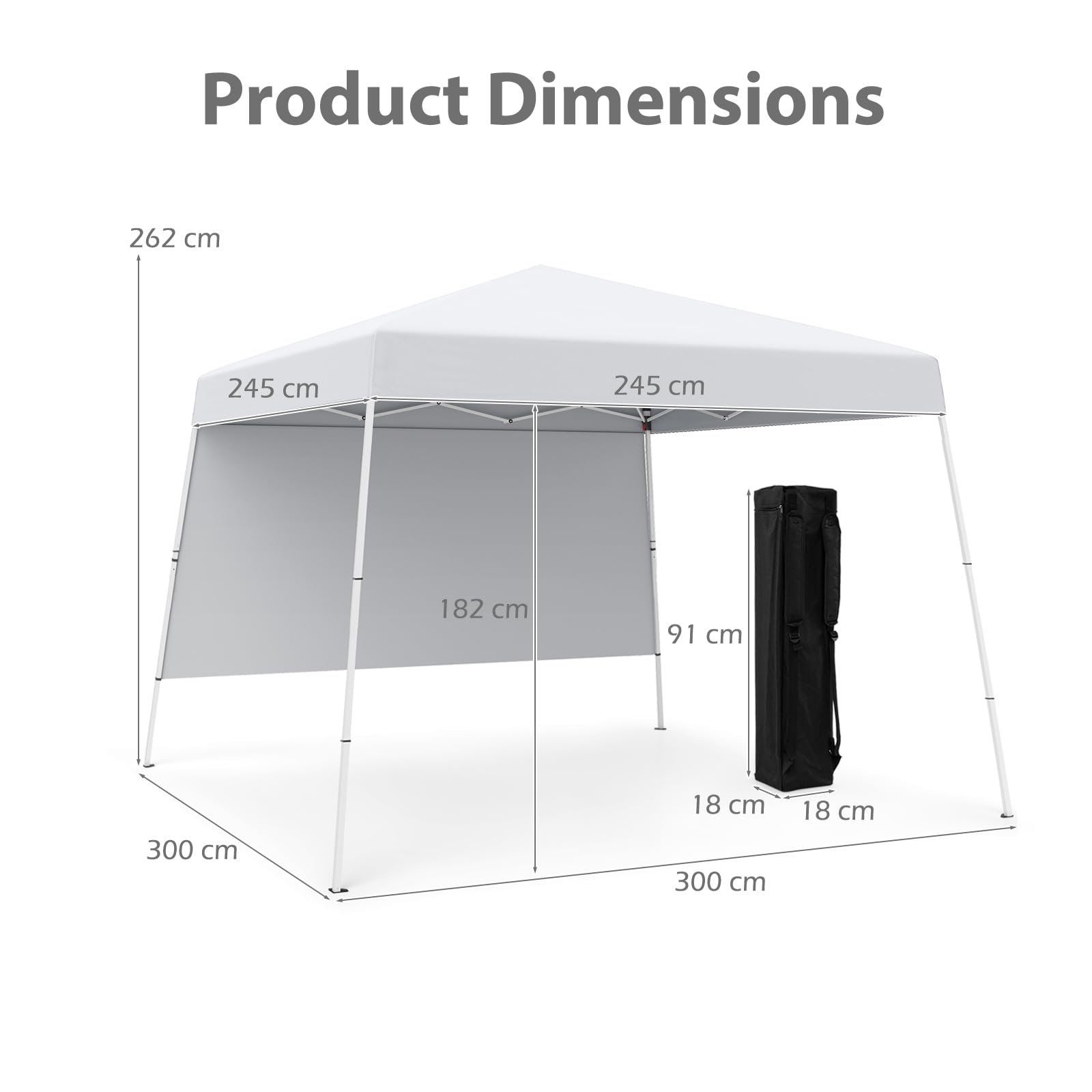 HOMASIS Gazebo Esterno Resistente con Parete Laterale, Gazebo Pieghevole e Portatile con Supporti Inclinati e Borsa per il Trasporto, Tenda Pop up per Campeggio, Spiaggia (Bianco, 300 x 300 x 262 cm)