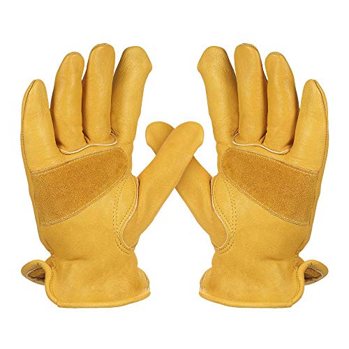 Preisvergleich Produktbild Omenluck Herren Arbeitshandschuhe, Rindsleder, Gartenarbeit, Graben, Pflanzen, pannensicher, Leder-Arbeitshandschuhe mit Blumenmuster